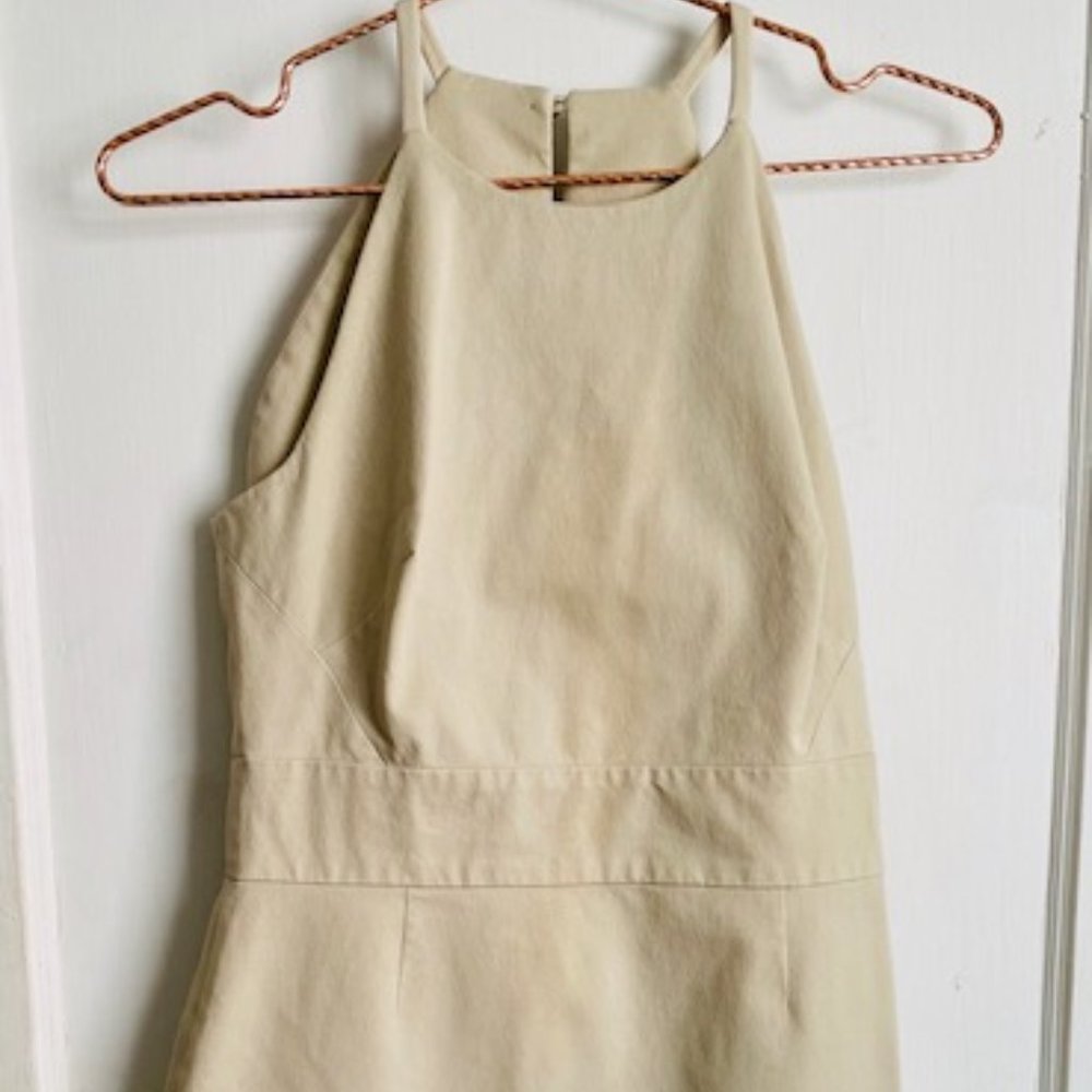 BR Bi-Stretch Racer-Neck Sheath Khaki Dress Sz 4